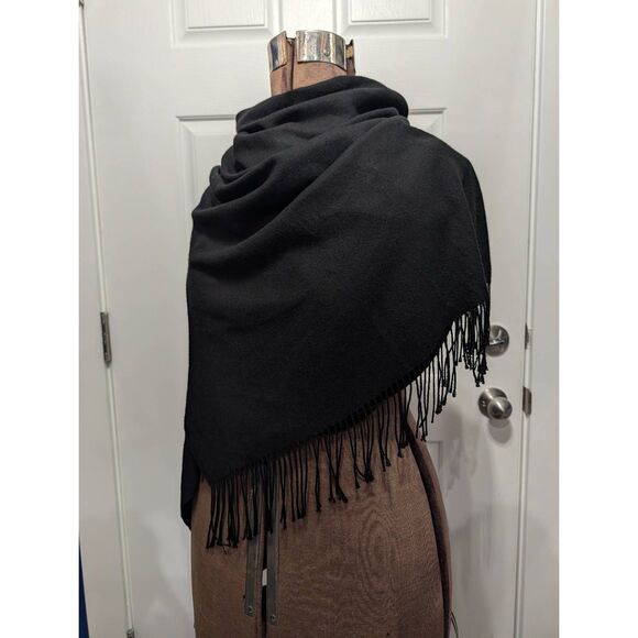 Black Cashmere Shawl Wrap 24.5x72 Soft Long Scarf Minimalist Elegant Boho Gypsy - Picture 8 of 12
